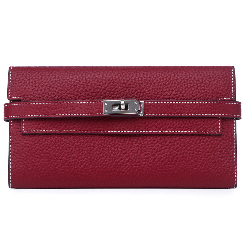 Women's Fashion Classic Lychee Pattern Cowhide Clutch Ladies Wallets