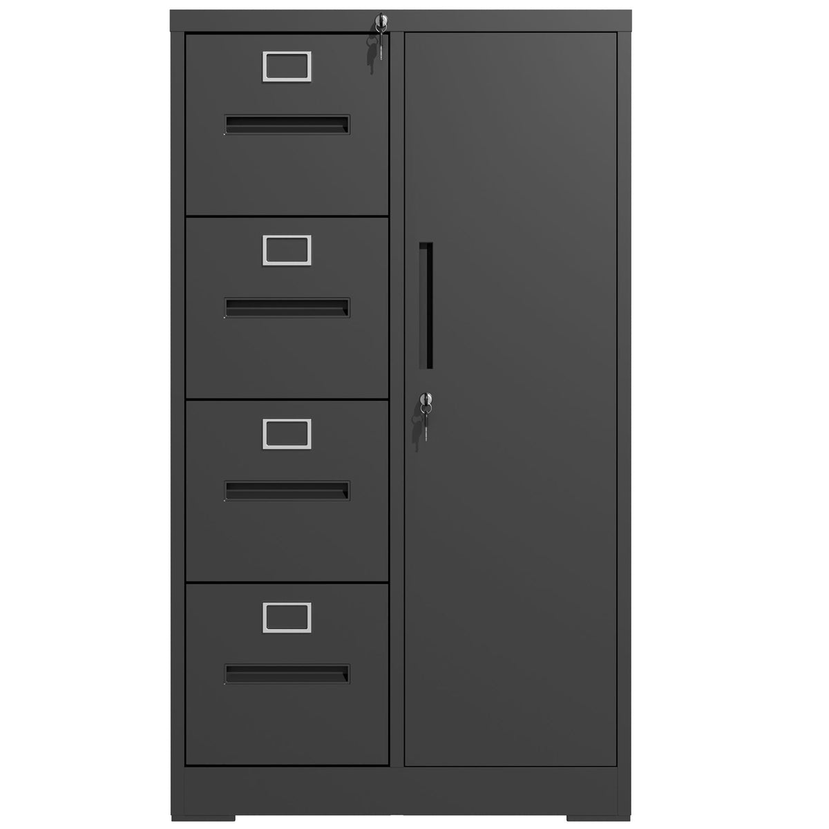 Steel Vertical Filing Cabinet with Lock and Wardrobe Compartment - Black or White