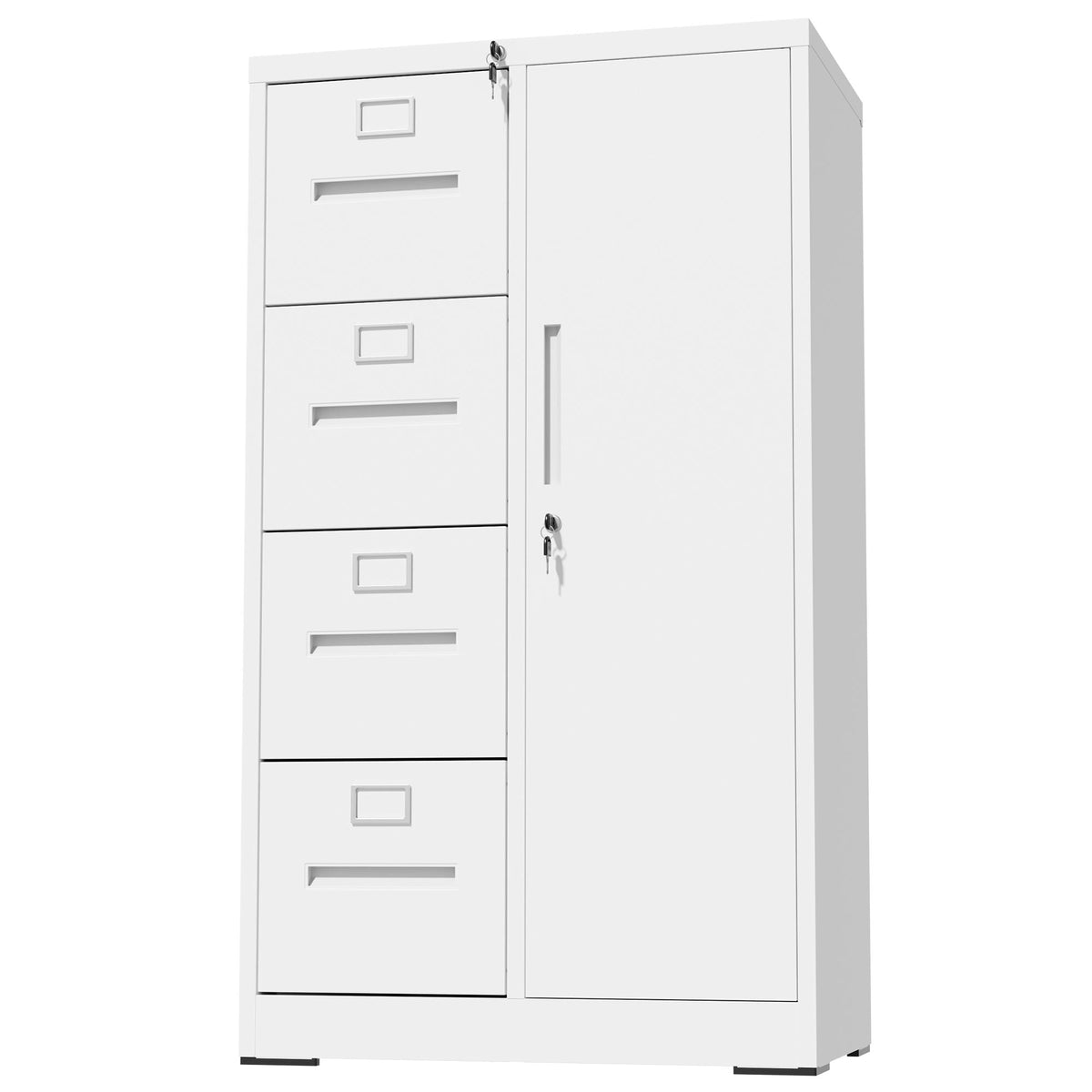 Steel Vertical Filing Cabinet with Lock and Wardrobe Compartment - Black or White
