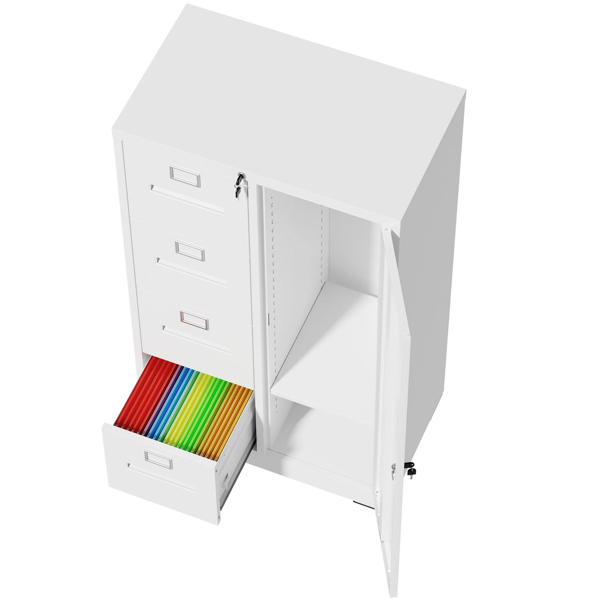 Steel Vertical Filing Cabinet with Lock and Wardrobe Compartment - Black or White