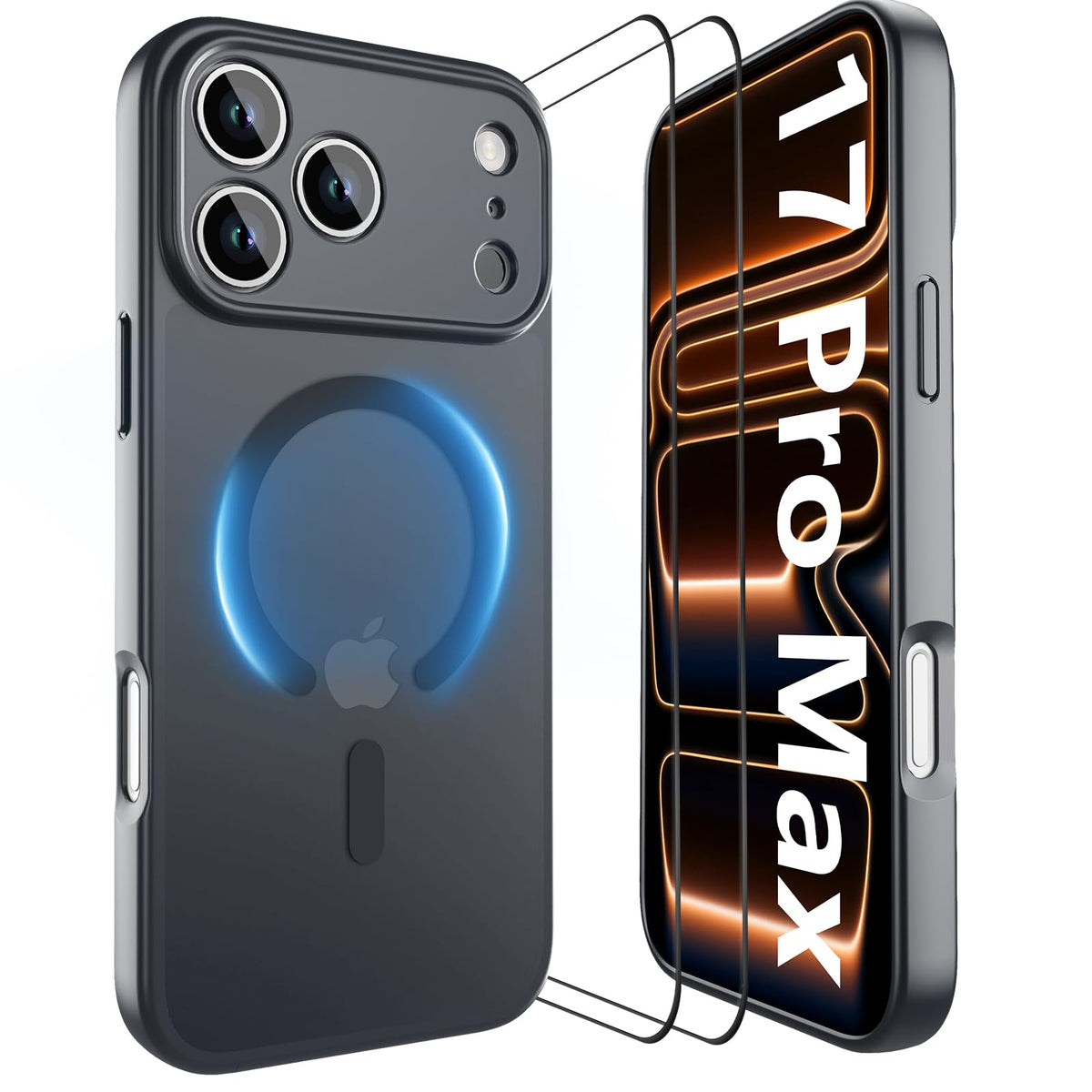 YFEMLAZ Magnetic for iPhone 17 Pro Max Case,with Screen Protectors X2,Full Camera Protection,Compatible with MagSafe,Translucent Matte,Anti-Fingerprint?Shockproof Protective Phone Case,6.9",Black