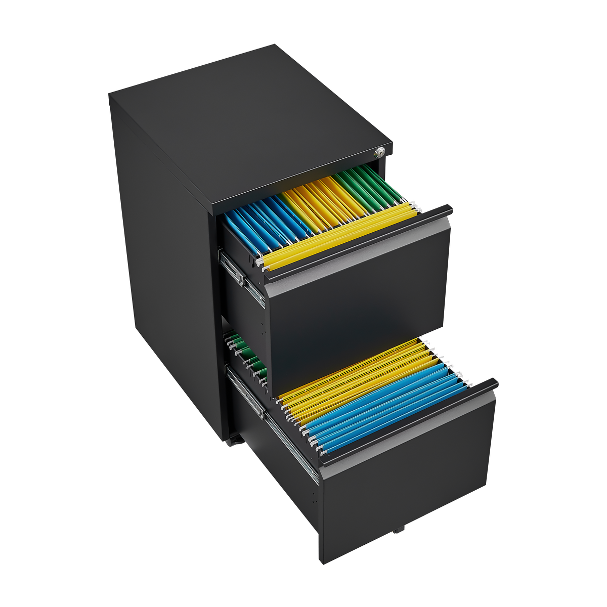 Metal 2 drawer mobile file cabinet with lock, 25.6-inch high legal/letter size file storage cabinet black