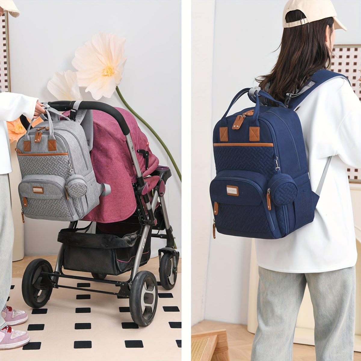 Large Diaper Bag Backpack with Stroller Straps & Pacifier Case - Travel Tote, Multiple Compartments, Ergonomic Padded Straps, Soft Shell Polyester, Mixed Colors