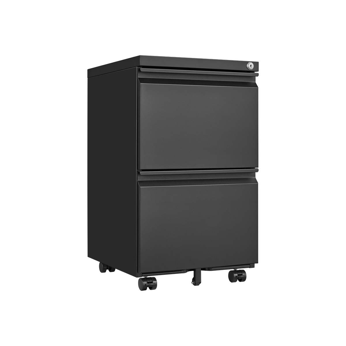 Metal 2 drawer mobile file cabinet with lock, 25.6-inch high legal/letter size file storage cabinet black