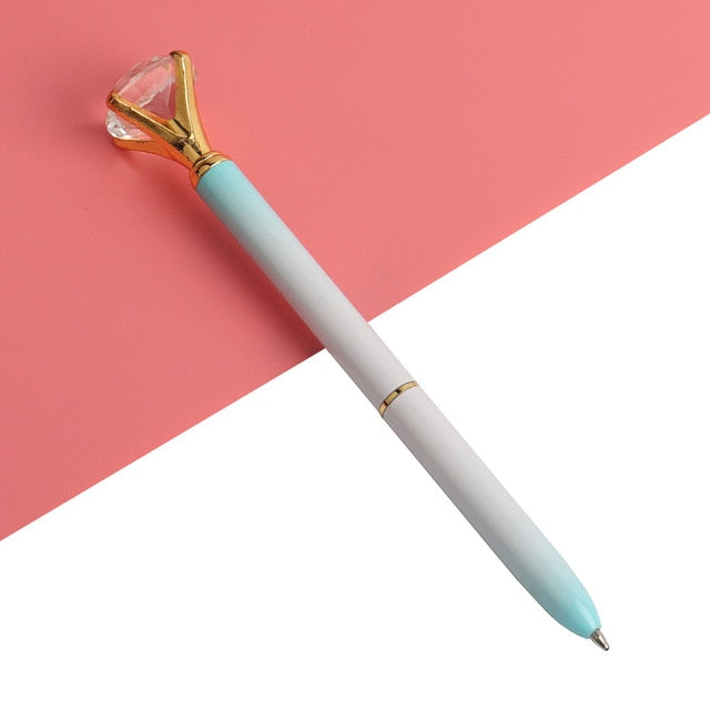 21Color Kawaii Ballpoint Pen Big Gem Metal Ball Pen With Large Diamond Blue And Black Magical Pen Fashion School Office Supplies