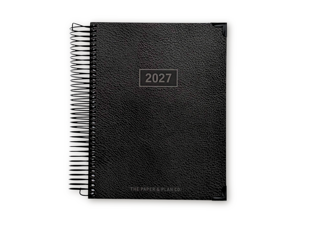 2027 Black Leather Look Daily Planner Premium Bundle
