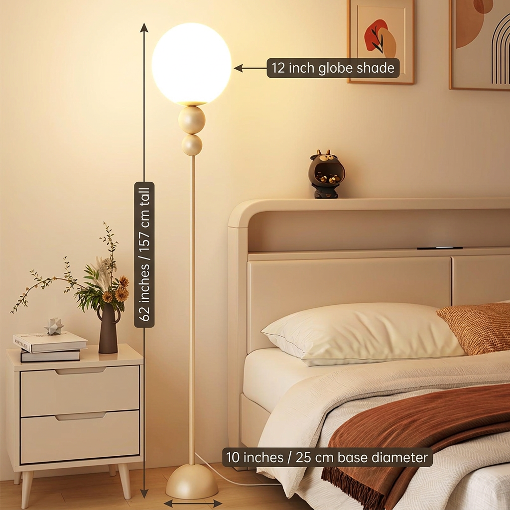 Modern Floor Lamp Metal Glass Standing Light for Living Room