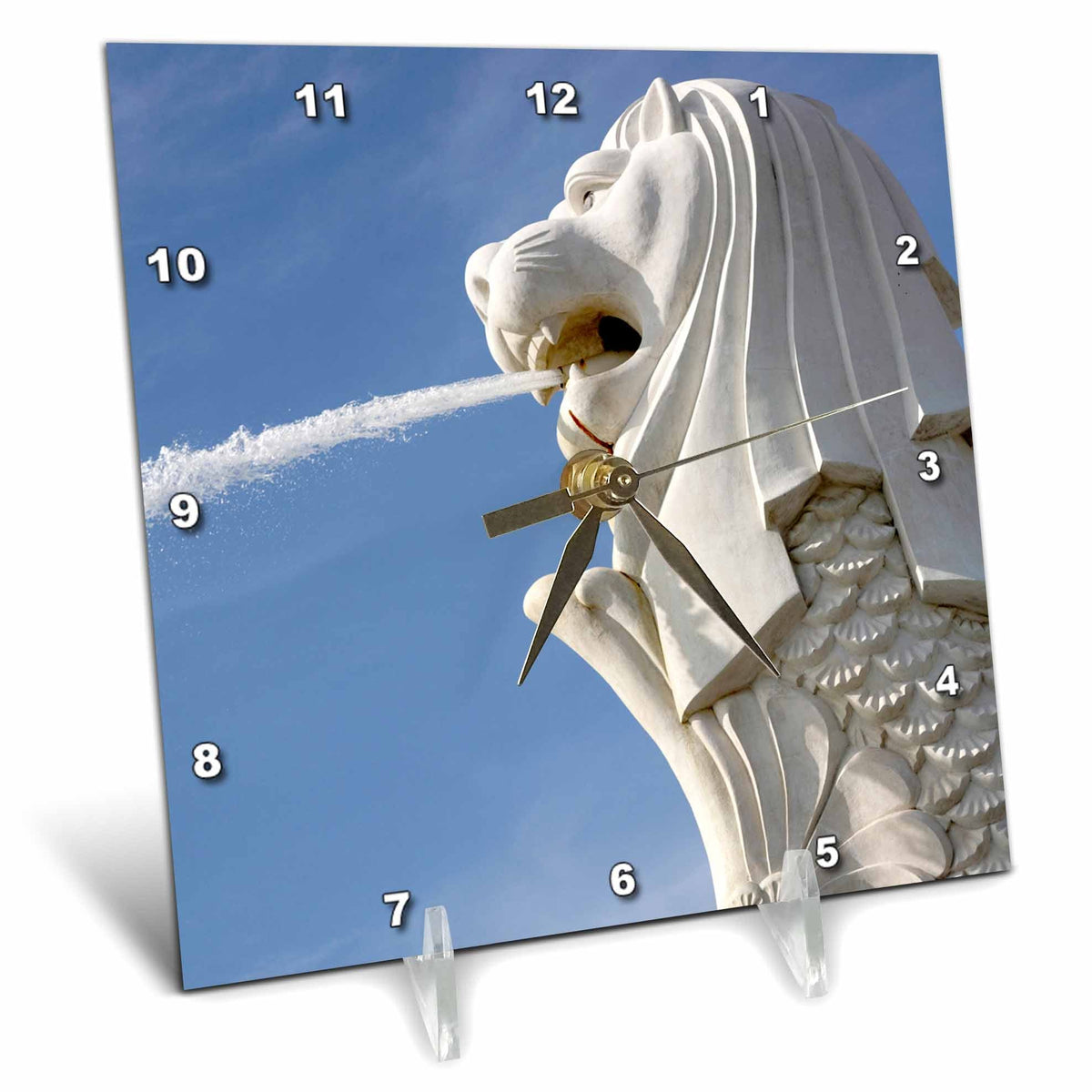 Desk Clock - Singapore. Merlion statue in the Merlion Park-AS32 BBI0048 - Bruce Yuanyue Bi Water Fountains