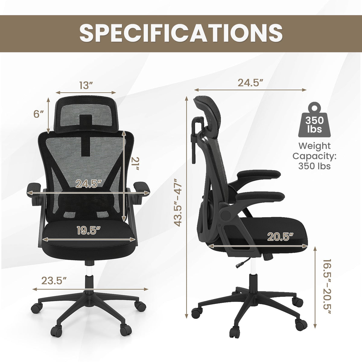 Ergonomic Mesh Office Chair with Adjustable Lumbar Support and Flip-up Armrests-Black