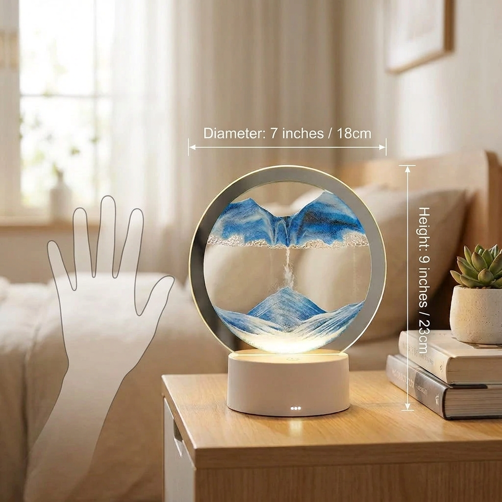 Circular Sand Art Lamp with Flowing Liquid Motion | Modern Desk Accent