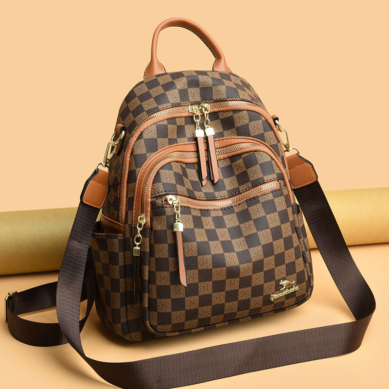 Women's High-grade Chessboard Plaid Year Texture Backpacks