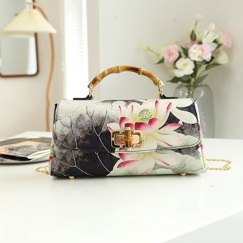 Women's High Quality Cheongsam Leather Antique Vintage Tote Bags