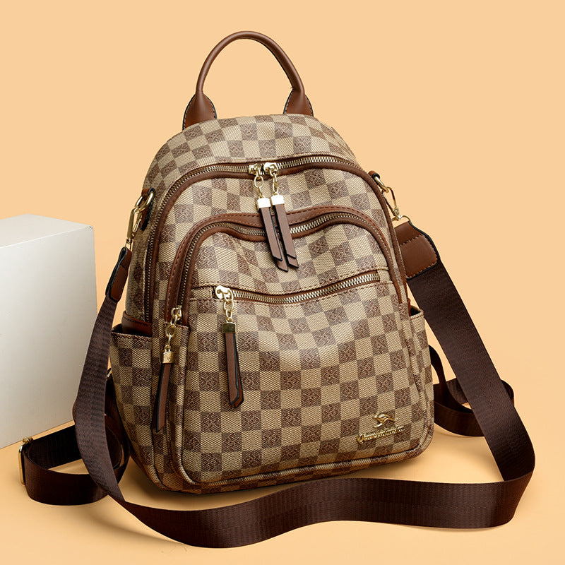 Women's High-grade Chessboard Plaid Year Texture Backpacks