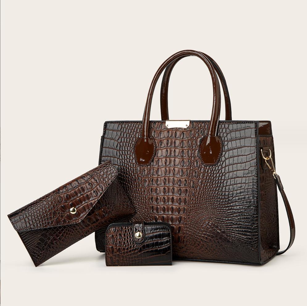 Fashionable Crocodile Texture Gradient Three-piece Large Shoulder Bags
