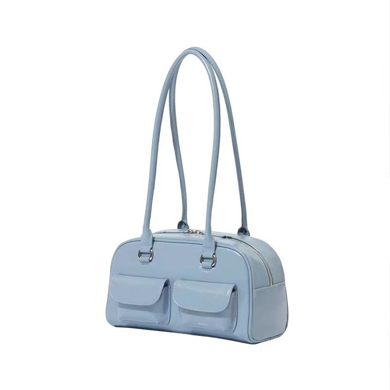 Women's Oil Wax Leather Large Capacity Bowling Shoulder Bags