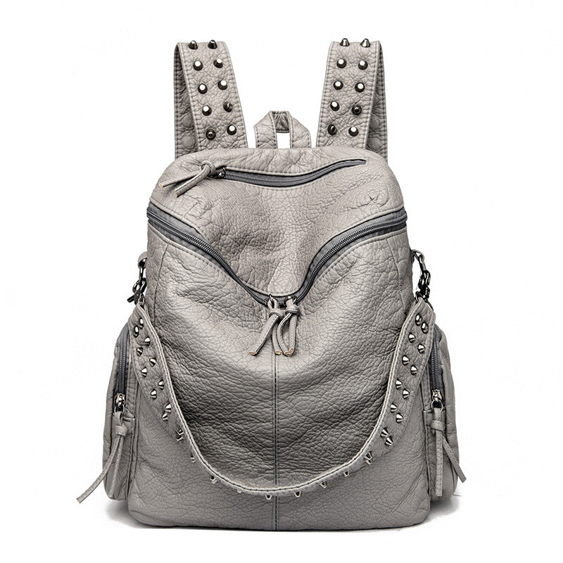 Fashion Studded Washed Leather Large Capacity Backpacks