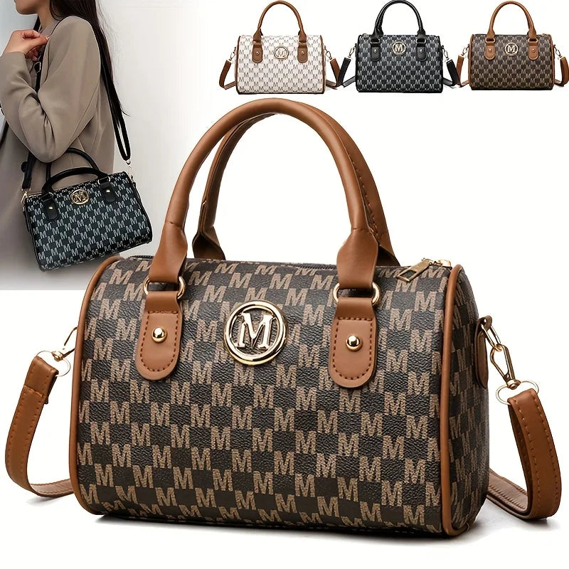 Women Alphabet Shoulder Bag with Golden "M" Logo, Synthetic Faux Leather Small Crossbody Bag for Work, Travel, Parties, and Gift