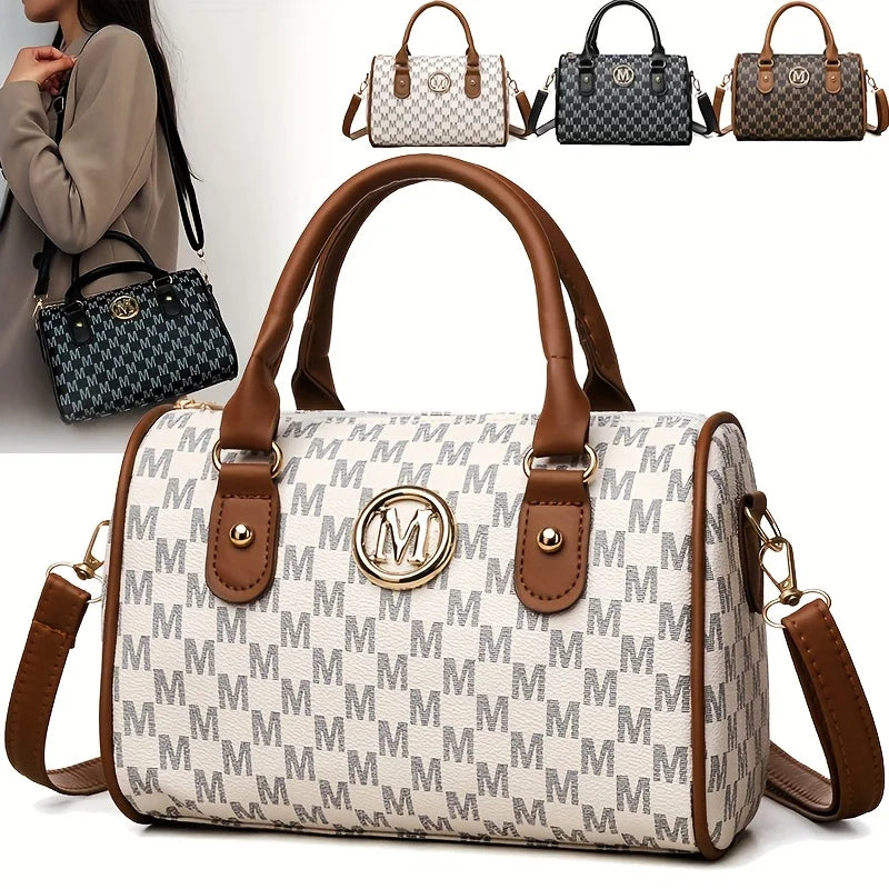 Women Alphabet Shoulder Bag with Golden "M" Logo, Synthetic Faux Leather Small Crossbody Bag for Work, Travel, Parties, and Gift
