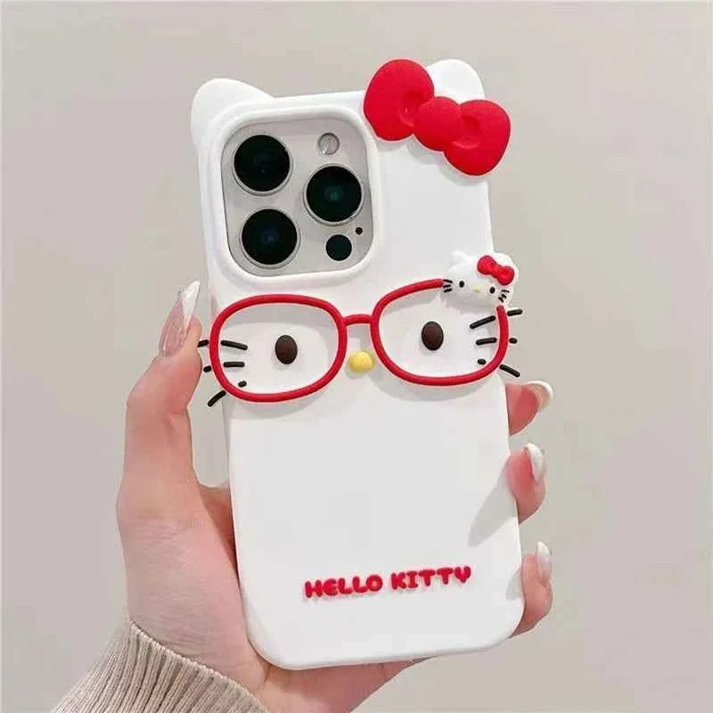 3D Glasses Cat Silicone Phone Case For iPhone 17 Pro Max 16 15 Plus 14 13 Mini 12 11 4 4S 5 5S 7 8 SE