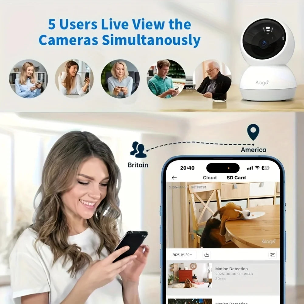 3K Pet Dog Camera with Phone App, 5G/2.4G WiFi Indoor Security Baby Camera,AI Detection 360° Pan&Tilt, 2-Way Audio, Night Vision