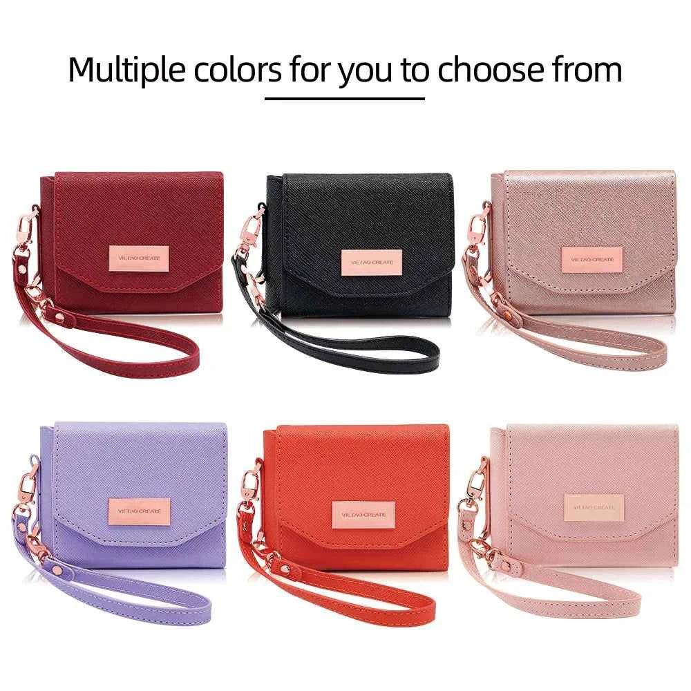 VIETAO Dark Red PU Leather Wallet Phone Case with Wrist Strap for Galaxy Z Flip 7/6/5/4/3 Women's Fashionable Phone Cover Case