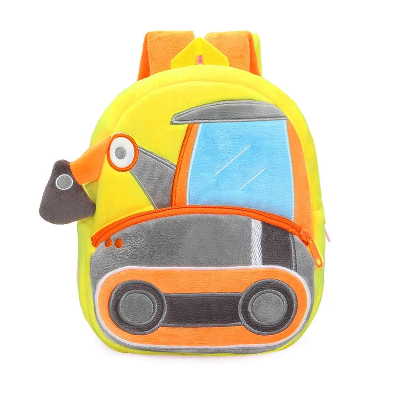 Cartoon Excavator Engineering Backpack for Kids – Plush 2-4 Years Old Small School Bag & Toy Backpack