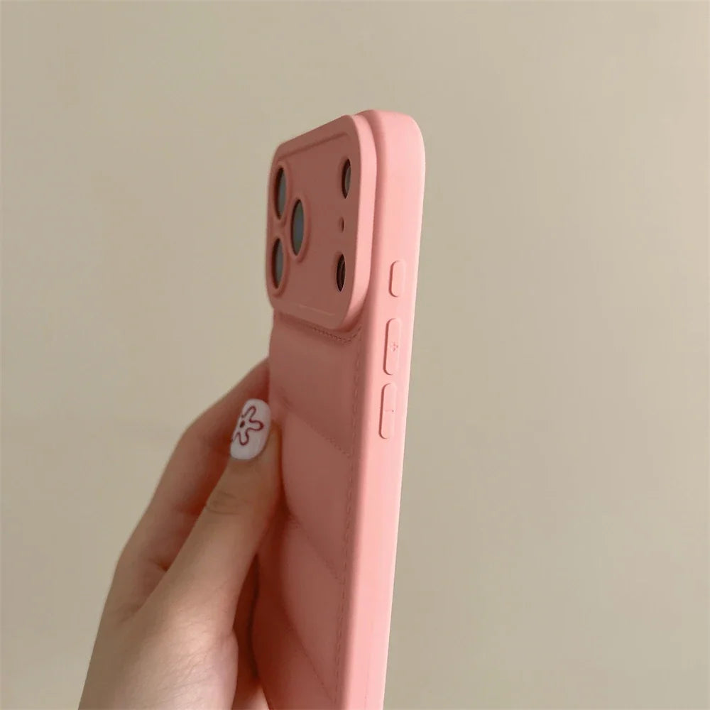 Soft Down Jacket Silicone Case For iPhone 17 16 15 14 13 12 11 Pro Max Plus Air Shockproof Camera Protection Wrist Strap Cover