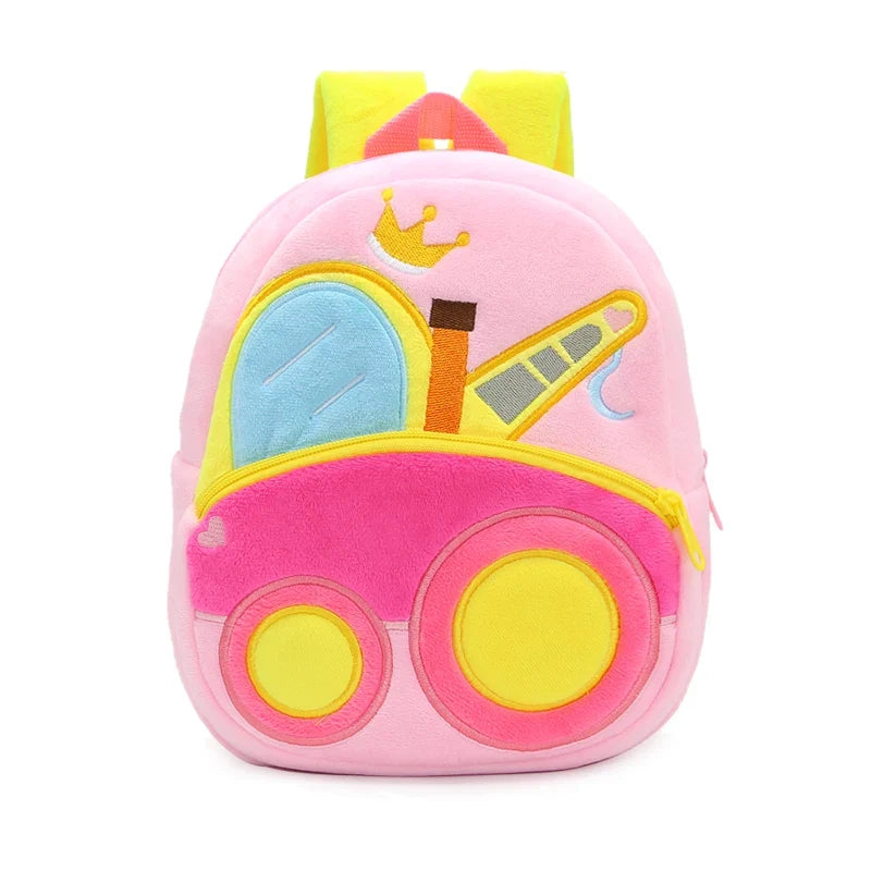 Cartoon Excavator Engineering Backpack for Kids – Plush 2-4 Years Old Small School Bag & Toy Backpack