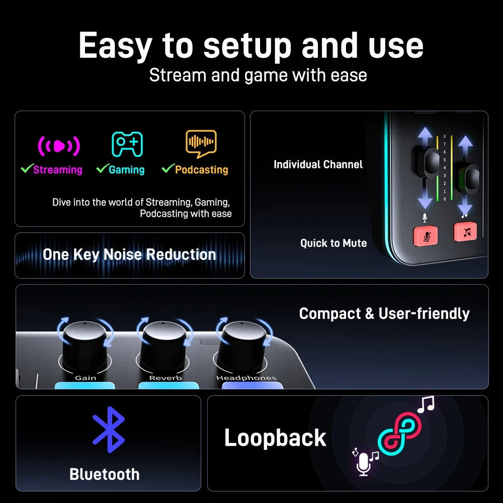 MAONO G1 NEO Gaming Audio Mixer Audio Interface with Pro-preamp, RGB, Bluetooth, 48V Phantom Power for Live Streaming, Podcasting, Content Create, Gaming MaonoCaster G1 NEO Audio Interface (Not for USB Microphone)