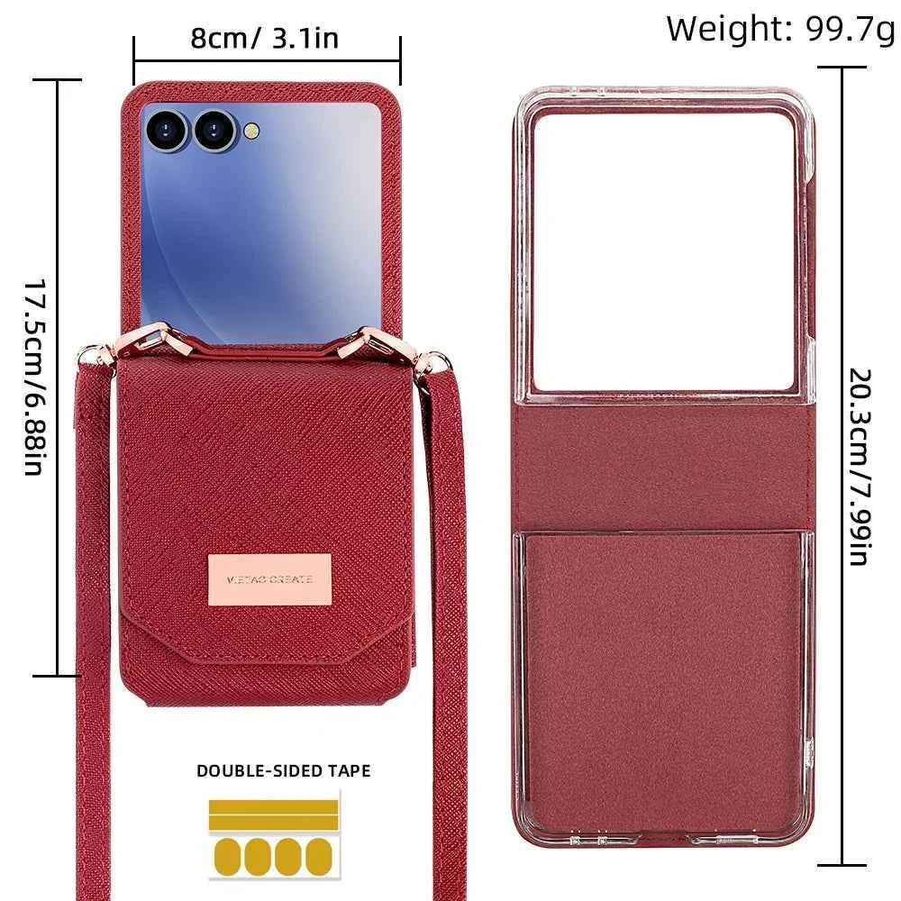 VIETAO Girls' PU Leather Z Flip 7 Card Wallet Phone Case With Crossbody Strap Compatible With Galaxy Z Flip 7 Flip6 Flip5 z4 z3