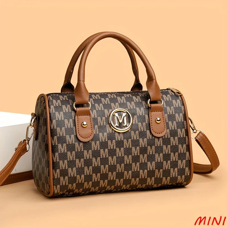 Women Alphabet Shoulder Bag with Golden "M" Logo, Synthetic Faux Leather Small Crossbody Bag for Work, Travel, Parties, and Gift