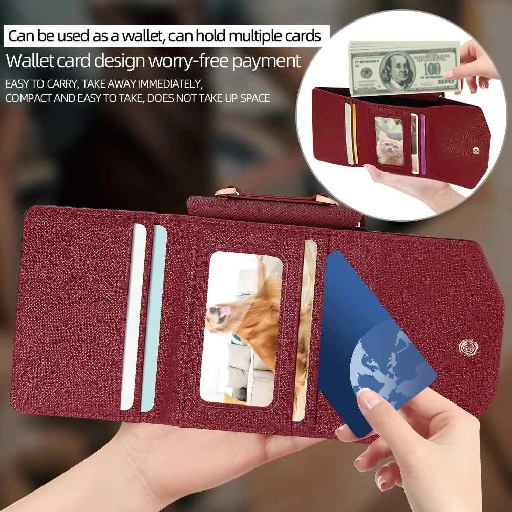 VIETAO Dark Red PU Leather Wallet Phone Case with Wrist Strap for Galaxy Z Flip 7/6/5/4/3 Women's Fashionable Phone Cover Case