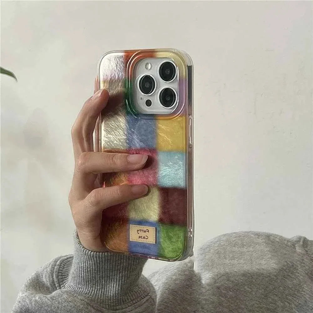 Cute Dopamine Color Block Match Plaid Clear Case For iPhone 18 Pro Max