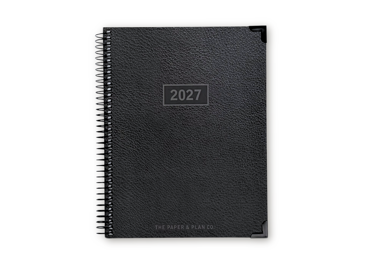 2027 Black Leather Look Weekly Planner Premium Bundle