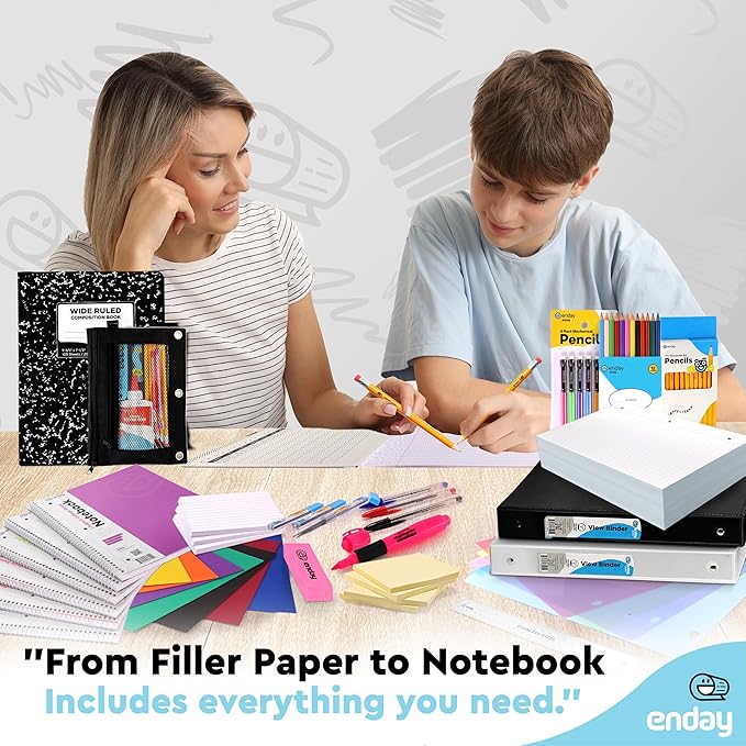 Back to School Supplies High School and College, Premium Quality Kids School Supplies Kit, High School Supplies for Girls and Boys, 79 Pieces - by Enday