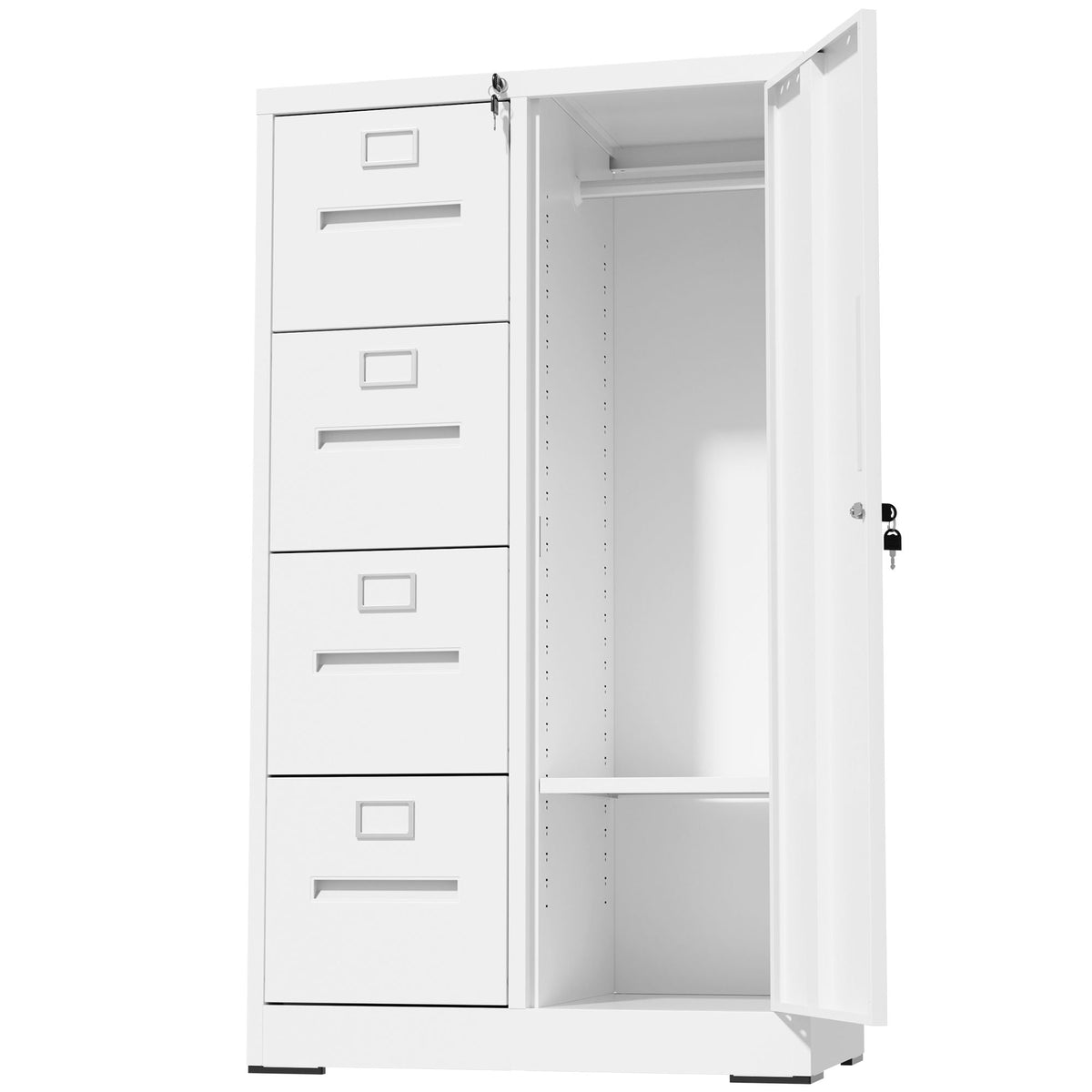 Steel Vertical Filing Cabinet with Lock and Wardrobe Compartment - Black or White