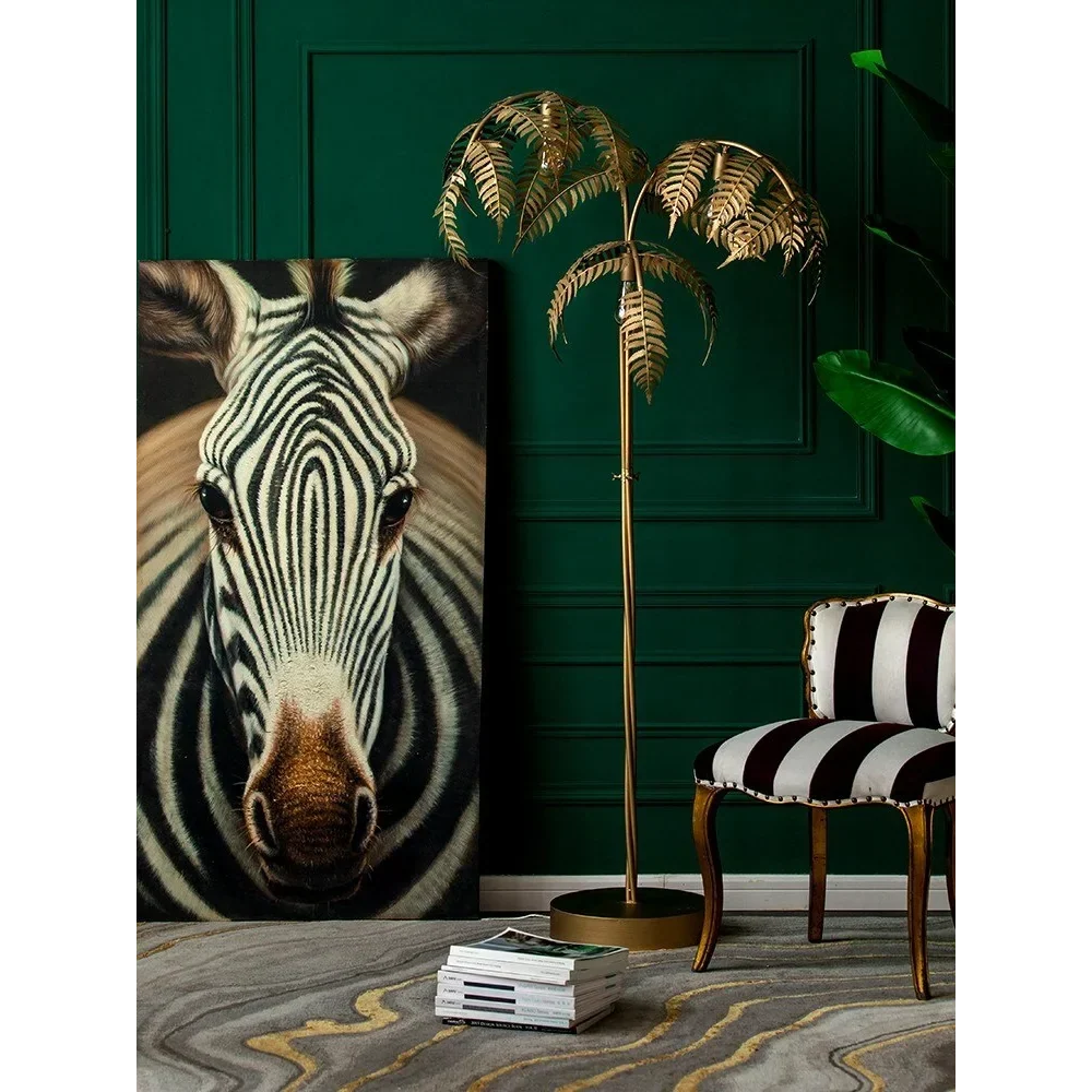 Gold Palm Tree Floor Lamp with Sculptural Fronds | Art Deco Light for Living Room