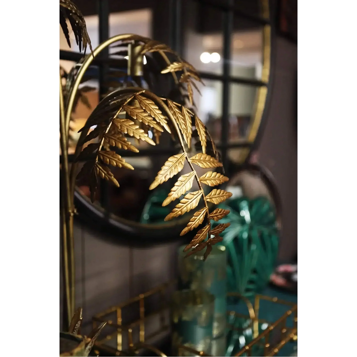 Gold Palm Tree Floor Lamp with Sculptural Fronds | Art Deco Light for Living Room