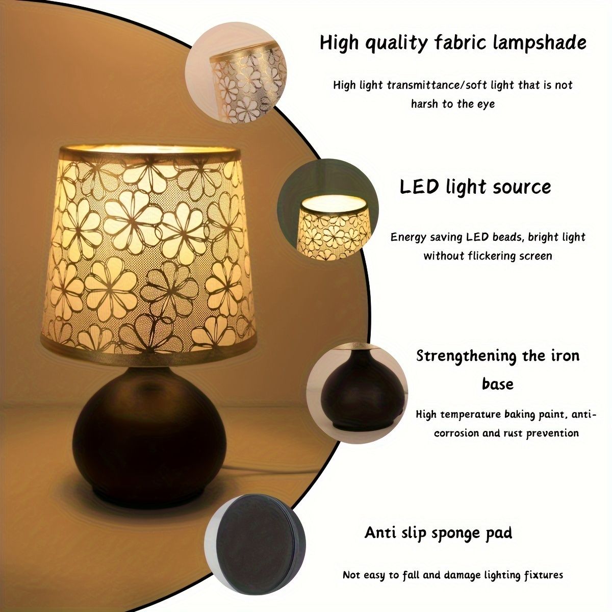 Vintage Fabric Table Lamp with Switch Button