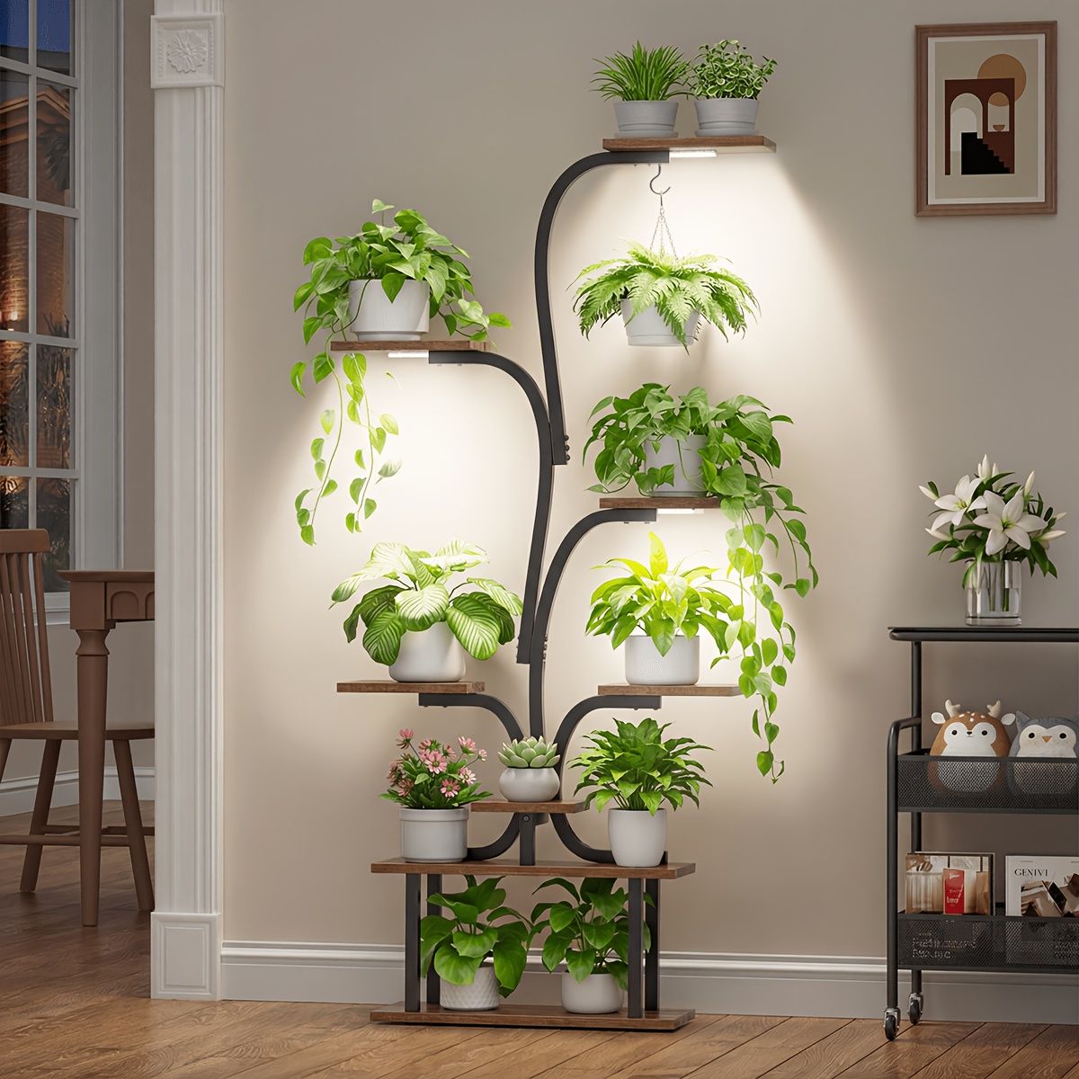 63-Inch 7-Tier Tree-Shaped Plant Stand with Grow Lights