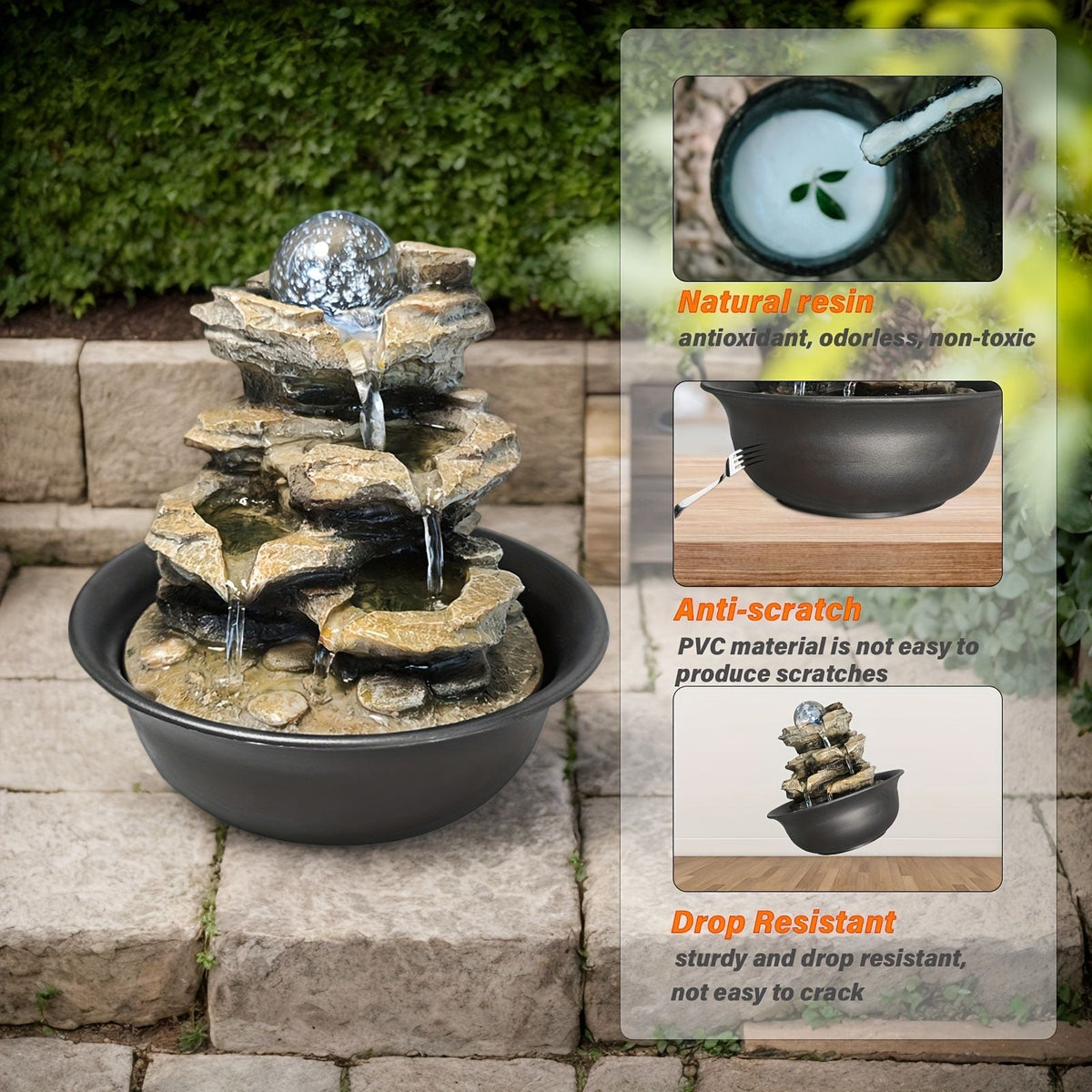 Rock Tabletop Indoor Fountain with LED Lights