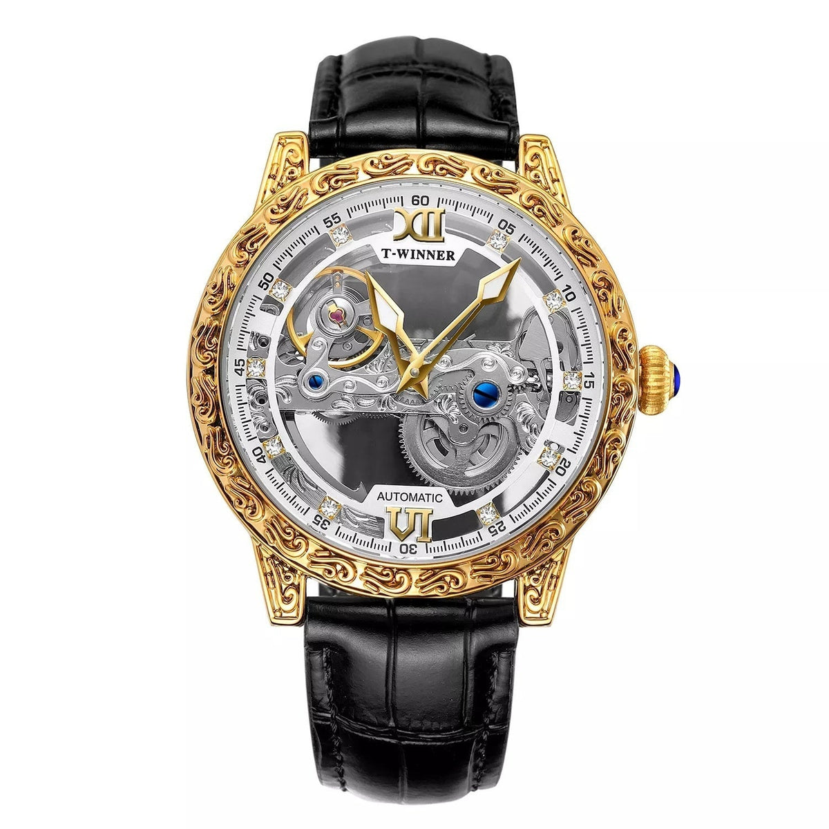 Mens Fashionable Vintage Carved Semi-Automatic Mechanical Watch