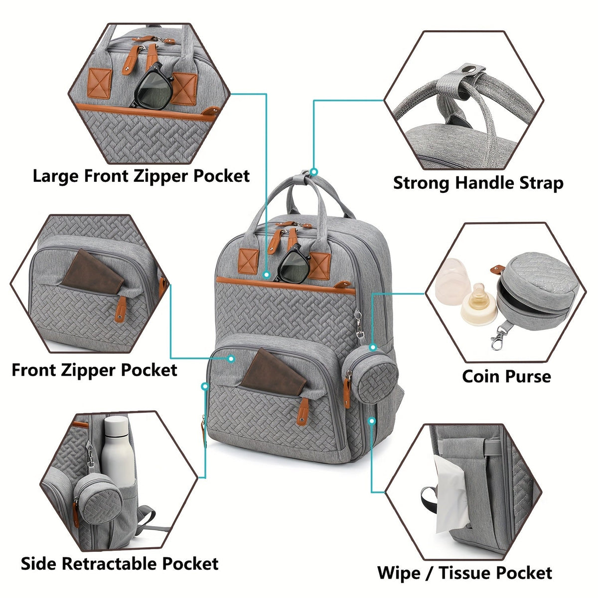 Large Diaper Bag Backpack with Stroller Straps & Pacifier Case - Travel Tote, Multiple Compartments, Ergonomic Padded Straps, Soft Shell Polyester, Mixed Colors
