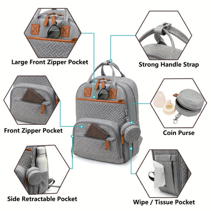 Large Diaper Bag Backpack with Stroller Straps & Pacifier Case - Travel Tote, Multiple Compartments, Ergonomic Padded Straps, Soft Shell Polyester, Mixed Colors