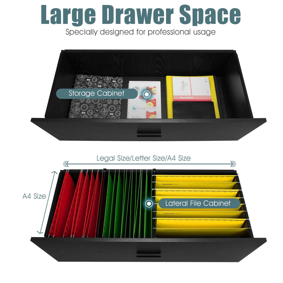 2-Drawer Lateral File Cabinet with Adjustable Bars for Home and Office