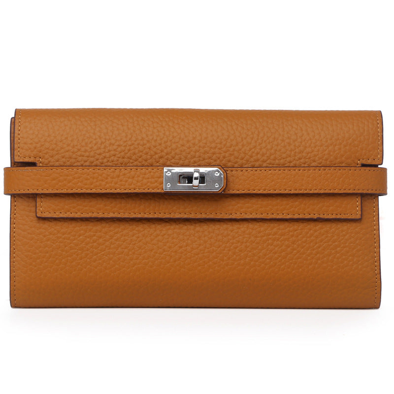 Women's Fashion Classic Lychee Pattern Cowhide Clutch Ladies Wallets