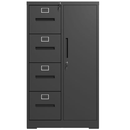 Steel Vertical Filing Cabinet with Lock and Wardrobe Compartment - Black or White