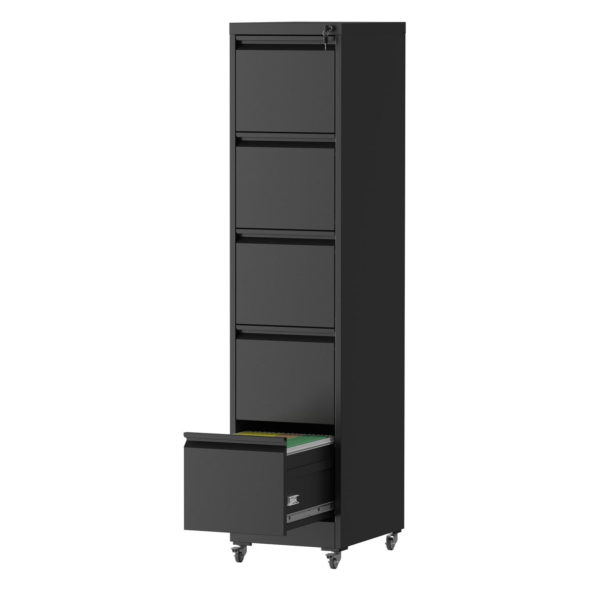 Metal Vertical File Cabinet with Locking Drawers and Wheels - Black or White