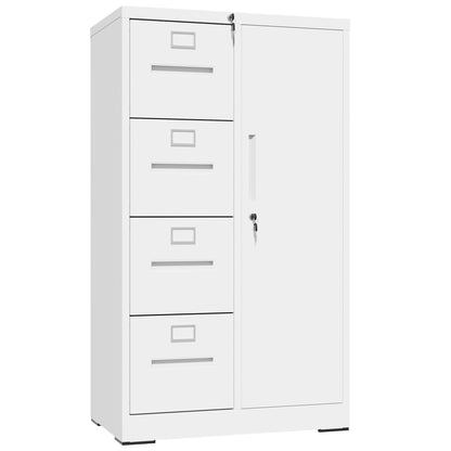 Steel Vertical Filing Cabinet with Lock and Wardrobe Compartment - Black or White