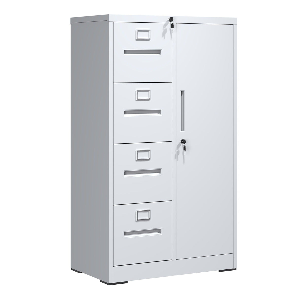 Steel Vertical Filing Cabinet with Lock and Wardrobe Compartment - Black or White